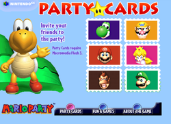 The section of the official Mario Party microsite at which the user could choose a Party Card.