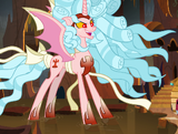 Cozy Glow's Alicorn form (left) and her chaos form (right).