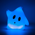Blue Luma popcorn bucket as shown glowing in the dark