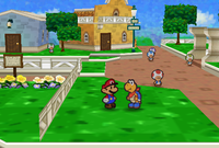 Mario and Kooper in a part of Toad Town.