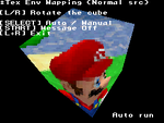 Mario in an early version of Super Mario 64 DS, seen in the Env Mapping test in the Aging Card NTR.