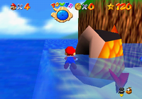 A Bubba preparing to swallow Mario in Super Mario 64 (left) and Super Mario 64 DS (right).