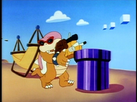 Bully Koopa "gets rid" of garbage.