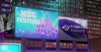 Funky's Flights billboard in New Donk City, as seen in Donkey Kong Bananza