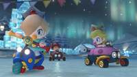 The babies racing through Sherbet Land in Mario Kart 8
