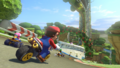 Mario on a bike in Mario Kart 8