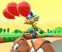 Thumbnail of the Larry Cup challenge from the 2019 Winter Tour; a Steer Clear of Obstacles challenge set on SNES Mario Circuit 3 (reused as the Diddy Kong Cup's bonus challenge in the April – May 2021 Sydney Tour)