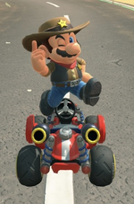 Mario (Cowboy) performing a trick.