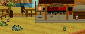 Characters near the Mt. Rugged station of Dry Dry Railroad in Paper Mario