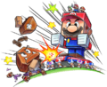 Mario, Luigi, and Paper Mario atop Papercraft Mario