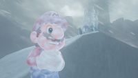 Cold Mario in the Snow Kingdom of Super Mario Odyssey