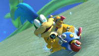 Larry drifting on his Mr. Scooty in Mario Kart 8.