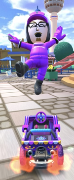The Purple Mii Racing Suit performing a trick.