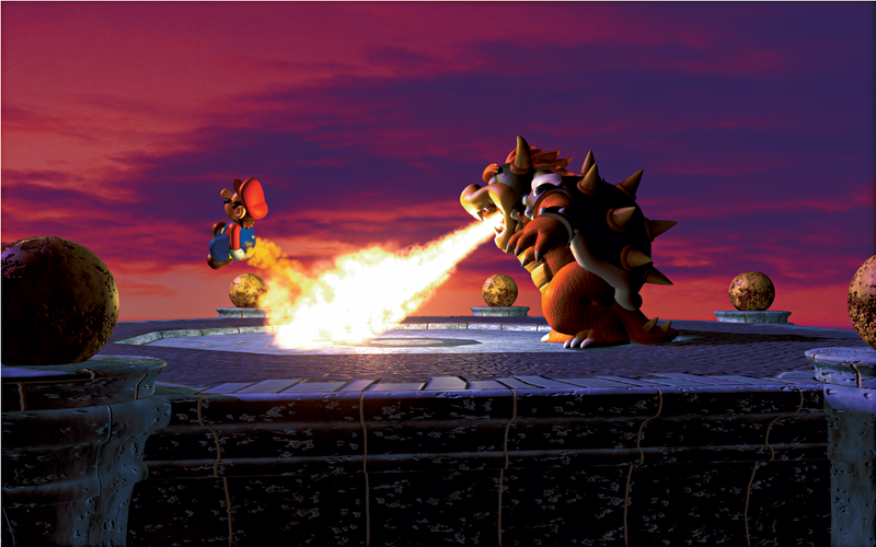 File:Mario and Bowser Fire Artwork (alt 5) - Super Mario 64.png
