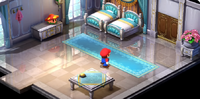 The luxury suite in Marrymore's inn, as seen in Super Mario RPG (Nintendo Switch).