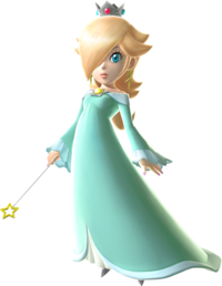Super Mario Galaxy promotional artwork: Rosalina with her wand held.