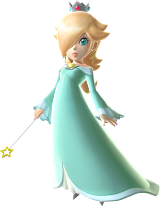 Super Mario Galaxy promotional artwork: Rosalina with her wand held.