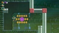 The third 10-flower coin in the Fluff-Puff Peaks Flying Battleship level in Super Mario Bros. Wonder