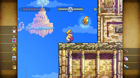 Wario near the golden enemy of Airytale Castle