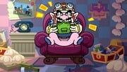 Wario playing a video game inside his house