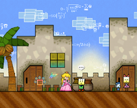 Early screenshot of Princess Peach in Yold Town of Super Paper Mario