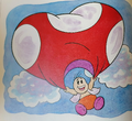 Toad using his cap as a parachute