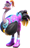 Artwork of an ostrich NPC in Donkey Kong Bananza