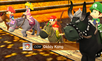 Diddy Kong riding on a horse in Advanced difficulty from Mario Sports Superstars