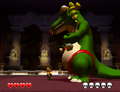 DinoMighty staring down at Wario, right before the battle.