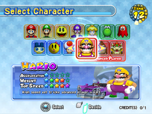 Character select screen from Mario Kart Arcade GP 2