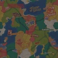 Pattern graphic of a map with logos of various sponsors from Mario Kart World