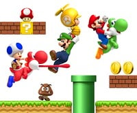 Concept art of the main four characters of New Super Mario Bros. Wii