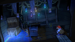 First treasure chest in the Pirate's Grotto in the remake of Paper Mario: The Thousand-Year Door for the Nintendo Switch. Also contains Black Chest with the Boat Mode curse.