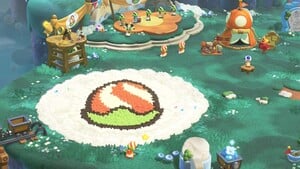 The decorations for Camp Central after using a Poplin amiibo in Super Mario Bros. Wonder – Nintendo Switch 2 Edition + Meetup in Bellabel Park