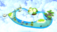 A screenshot of Sea Slide Galaxy during "The Silver Stars of Sea Slide" mission from Super Mario Galaxy.