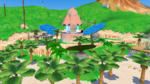 A screenshot of Gelato Beach from Super Mario Sunshine.