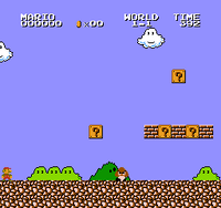 Super Mario Bros. in Super Mario Bros./Duck Hunt/World Class Track Meet using a Game Genie code that applies the Super Mario Bros.: The Lost Levels tile set.