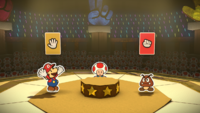 Mario beats a Goomba in Super Roshambo