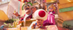 Toad and Peach grimacing at Donkey Kong beating up Mario