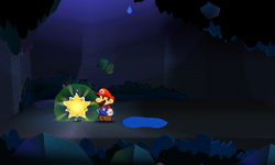Mario near the Comet Piece scrap in Water's Edge Way of Paper Mario: Sticker Star.