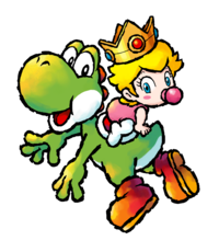 Artwork of Baby Peach riding on Yoshi in Yoshi's Island DS