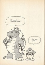 Illustration by Kazuki Motoyama in the Kodansha Super Mario World manga making fun of Bowser and Mario's portrayals, respectively, in the DiC Entertainment Super Mario cartoons and various pieces of American merchandise.