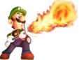Luigi using the Fire Elemental Medal