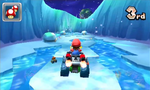 Mario landing in a pack of ice with snow-covered domes
