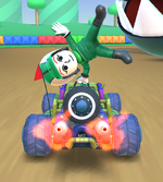 The Green Mii Racing Suit performing a trick.