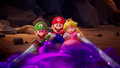 Webs trap Mario, Luigi, and Peach, before being transformed into babies.