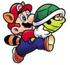 Raccoon Mario holding a Green Koopa Troopa shell