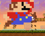 Early screenshot of Mega Mario stomping through Gloam Valley in Super Paper Mario