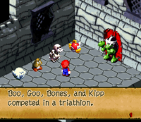 Boo, Goo, Bones, and Kipp inside of Bowser's Keep