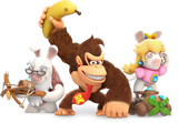 Rabbid Cranky, Donkey Kong and Rabbid Peach